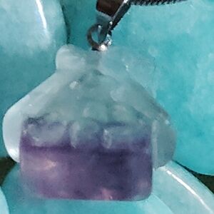 FLUORITE -ADORABLE *TINY HOUSE*  1/2" L PENDANT, IS ON 18" INCH STERLING CHAIN.